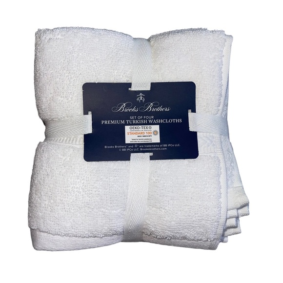 Brooks Brothers set of 4 Premium Turkish White Washcloths New - Picture 1 of 4